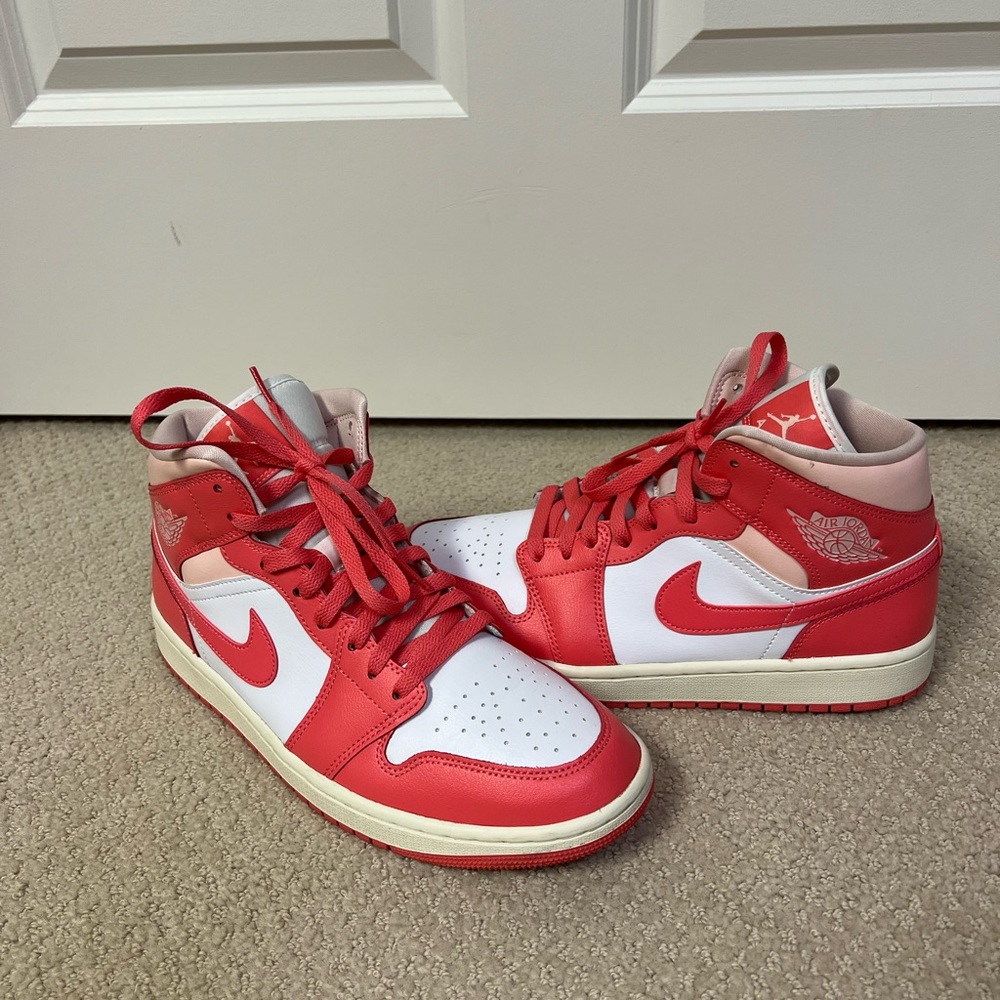 Jordan 1 mid strawberry and cream shoes
